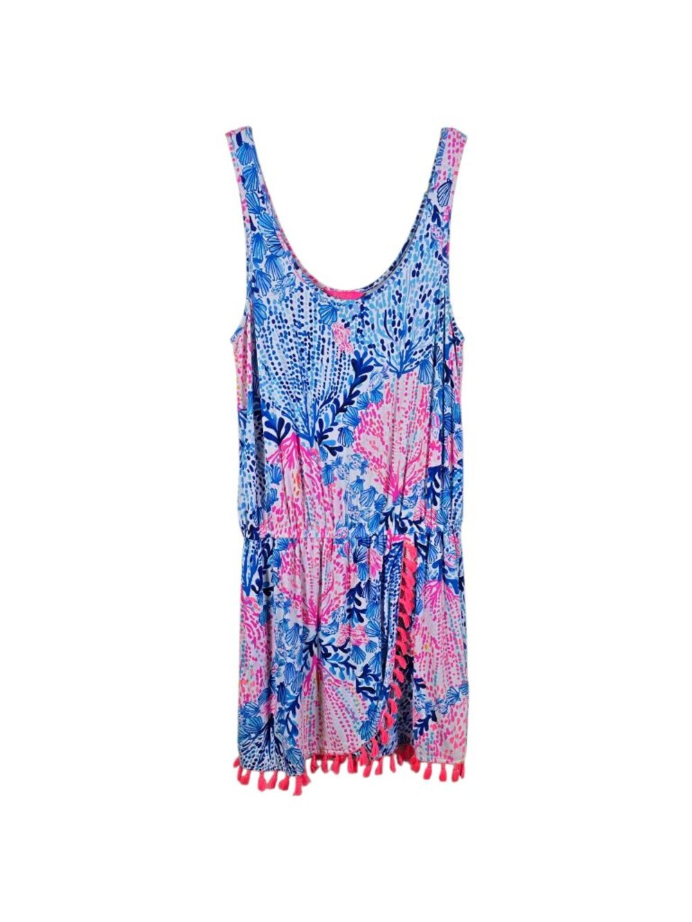 Lilly Pulitzer Womens Blue Pink Beachy Seashells Tasseled Jarrett Romper Medium